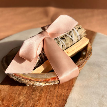 Smudging kit with abalone, palo santo stick and white sage