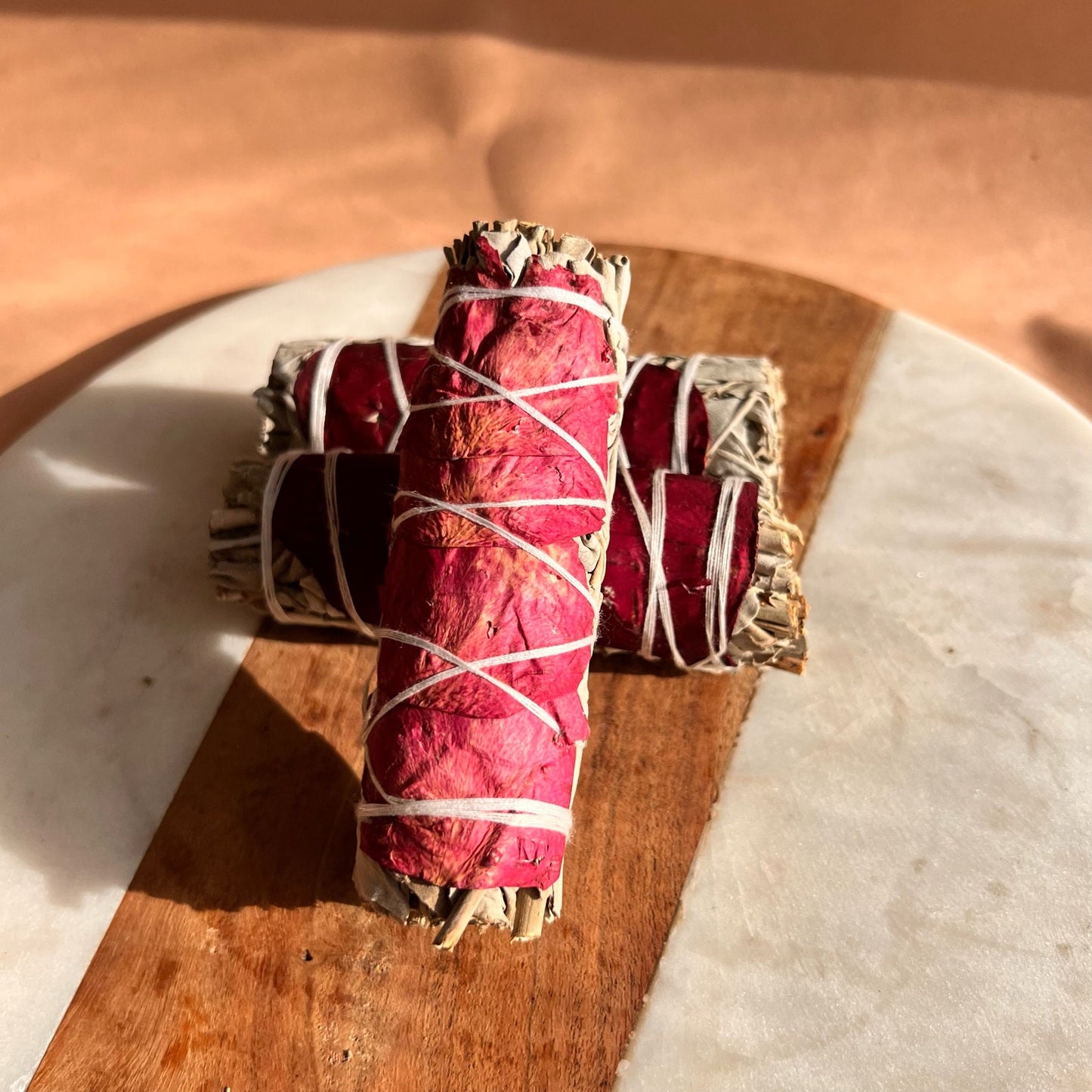 3 Pack Bundle White Sage Rose Petals Smudge Sticks | Stimulate Love, Attraction, Romance |