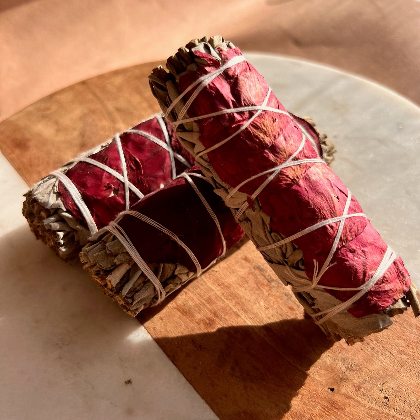 3 Pack Bundle White Sage Rose Petals Smudge Sticks | Stimulate Love, Attraction, Romance |