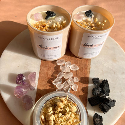 HEALING Intention Soy Wax Candle | Amethyst, Clear Quartz & Black Tourmaline | Scent: Black Oud, Rose & Tangerine