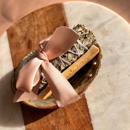 Smudging kit with abalone, palo santo stick and white sage