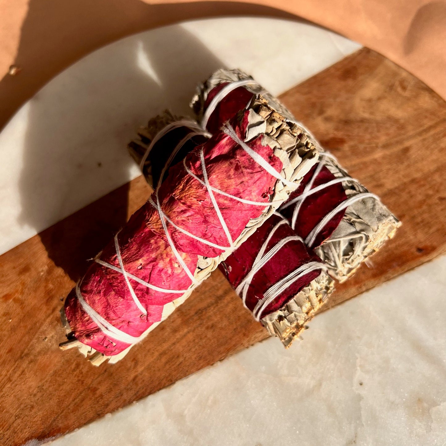 3 Pack Bundle White Sage Rose Petals Smudge Sticks | Stimulate Love, Attraction, Romance |
