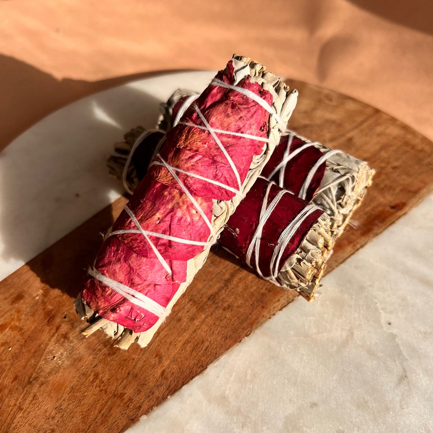 3 Pack Bundle White Sage Rose Petals Smudge Sticks | Stimulate Love, Attraction, Romance |