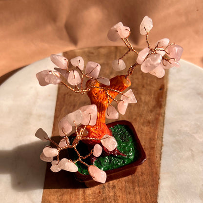 Crystal Money Tree | Raw Rose Quartz | Gemstone tree | Crystal Tree of Life | Crystal room decor