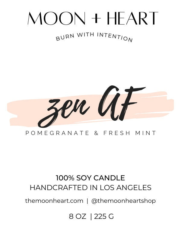 ZEN AF  Intention Soy Wax Candle | Carnelian , Tiger’s Eye | Scent: Sweet Pomegranate & Cucumber Mint