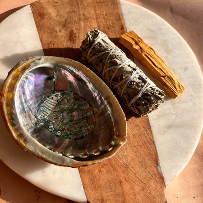 Smudging kit with abalone, palo santo stick and white sage