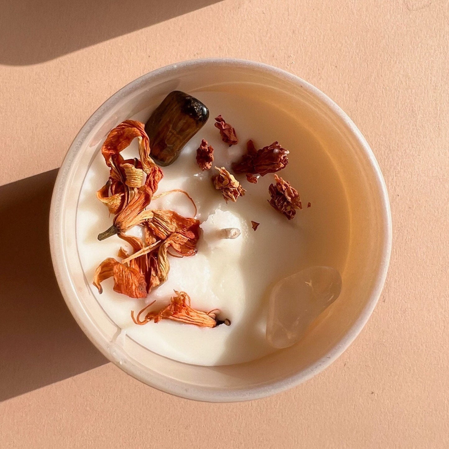 POWER Intention candle | Tiger’s Eye, Clear Quartz | Homemade candles | Manifestation Candle