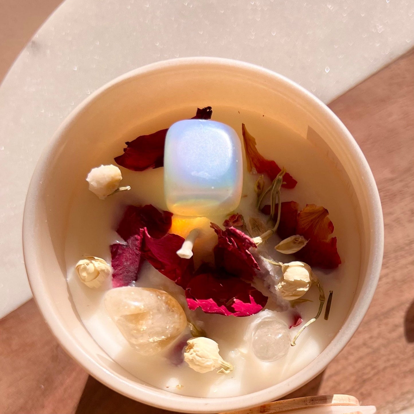 NEW MOON Intention Soy Wax Candle | Moonstone, citrine, clear quartz |  Scent: Red Currant Bliss