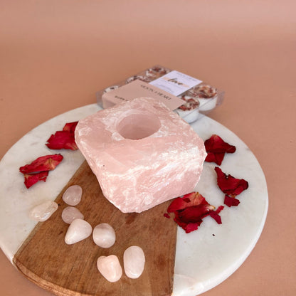 Raw Rose Quartz Chunk  for Tea light candles | Tea light Holder | Rose Quartz | Altar Candles holder