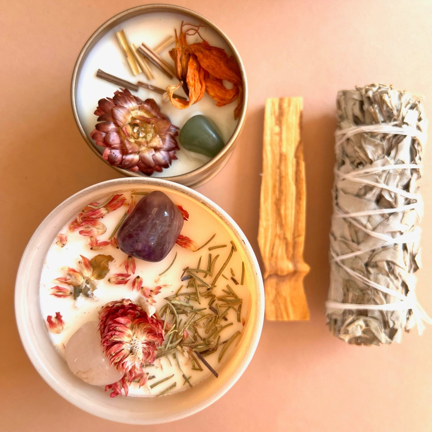 Self Care Box | Crystal Infused candle | Intention Candle | Manifestation Candle | Sage Bundle