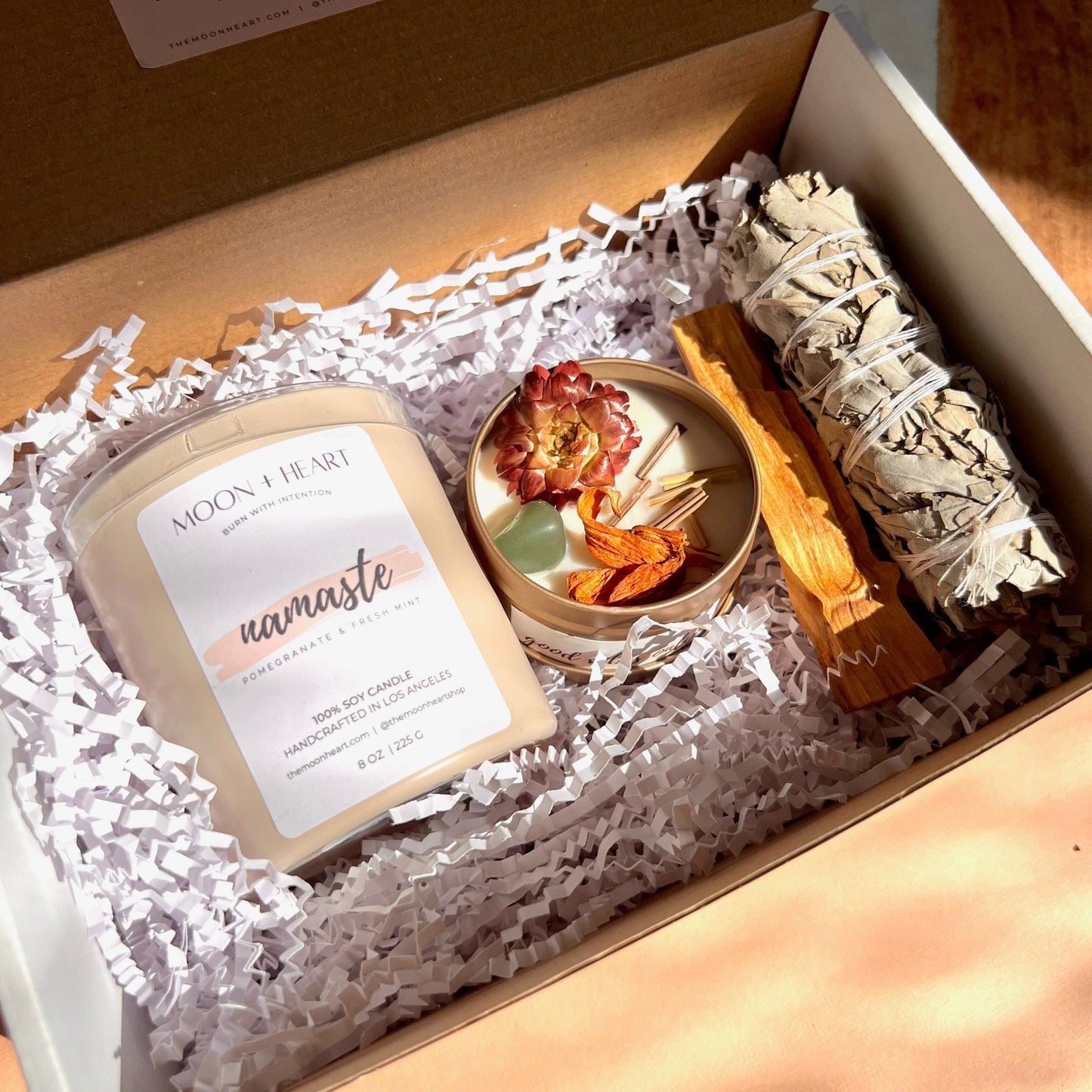 Self Care Box | Crystal Infused candle | Intention Candle | Manifestation Candle | Sage Bundle