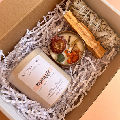 Self Care Box | Crystal Infused candle | Intention Candle | Manifestation Candle | Sage Bundle