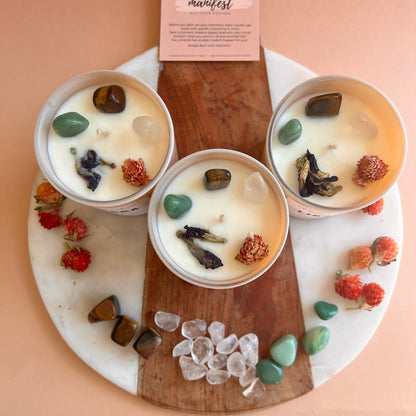 LIBRA zodiac sign Intention Candle w/ Crystal | Dried Flower Candles | Homemade candles | Manifestation Candle