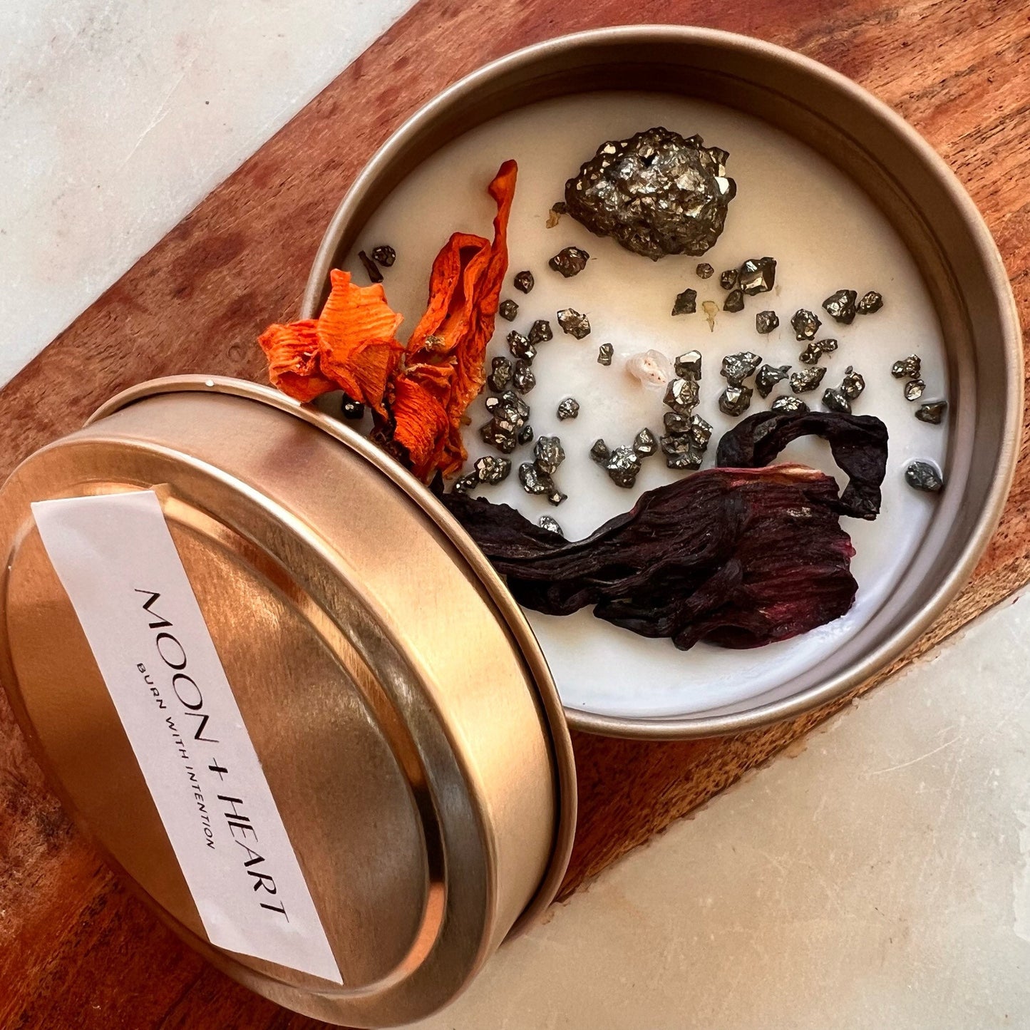 Intention Candle for SUCCESS with Pyrite stones | Homemade candles | Manifestation Candle