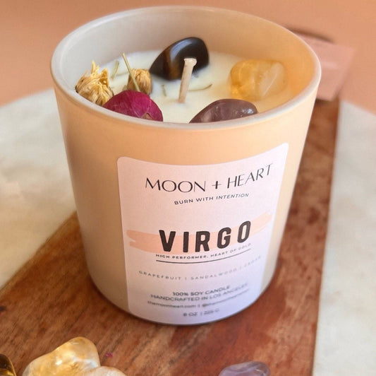 VIRGO zodiac sign Intention Candle w/ Crystal | Dried Flower Candles | Homemade candles | Manifestation Candle