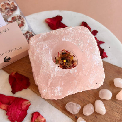 Raw Rose Quartz Chunk  for Tea light candles | Tea light Holder | Rose Quartz | Altar Candles holder