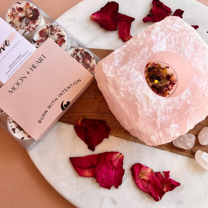 Raw Rose Quartz Chunk  for Tea light candles | Tea light Holder | Rose Quartz | Altar Candles holder