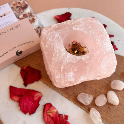 Raw Rose Quartz Chunk  for Tea light candles | Tea light Holder | Rose Quartz | Altar Candles holder