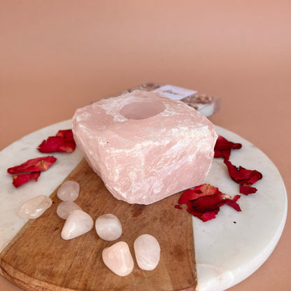 Raw Rose Quartz Chunk  for Tea light candles | Tea light Holder | Rose Quartz | Altar Candles holder