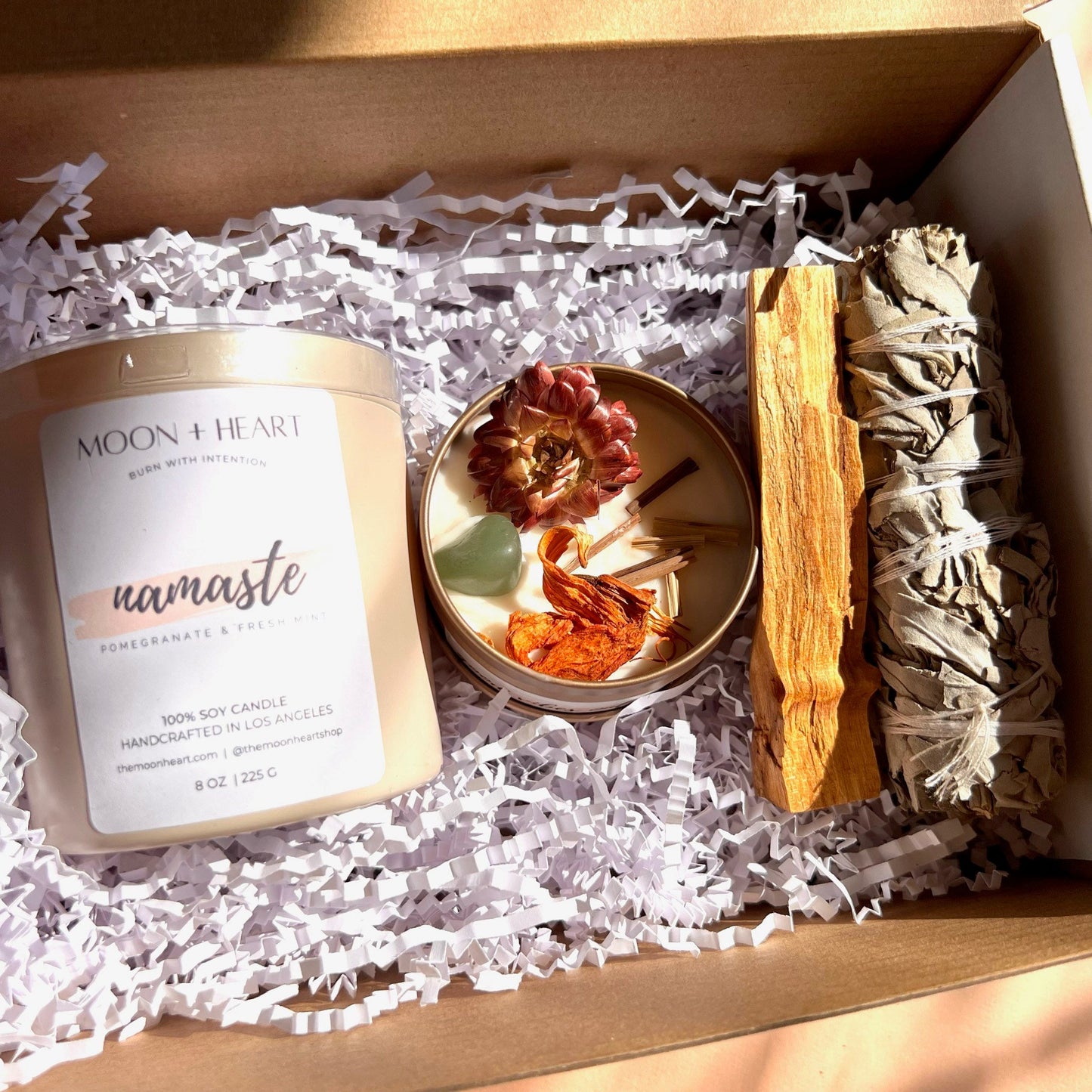 Self Care Box | Crystal Infused candle | Intention Candle | Manifestation Candle | Sage Bundle