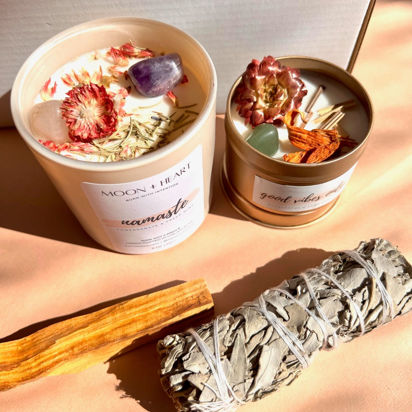 Self Care Box | Crystal Infused candle | Intention Candle | Manifestation Candle | Sage Bundle