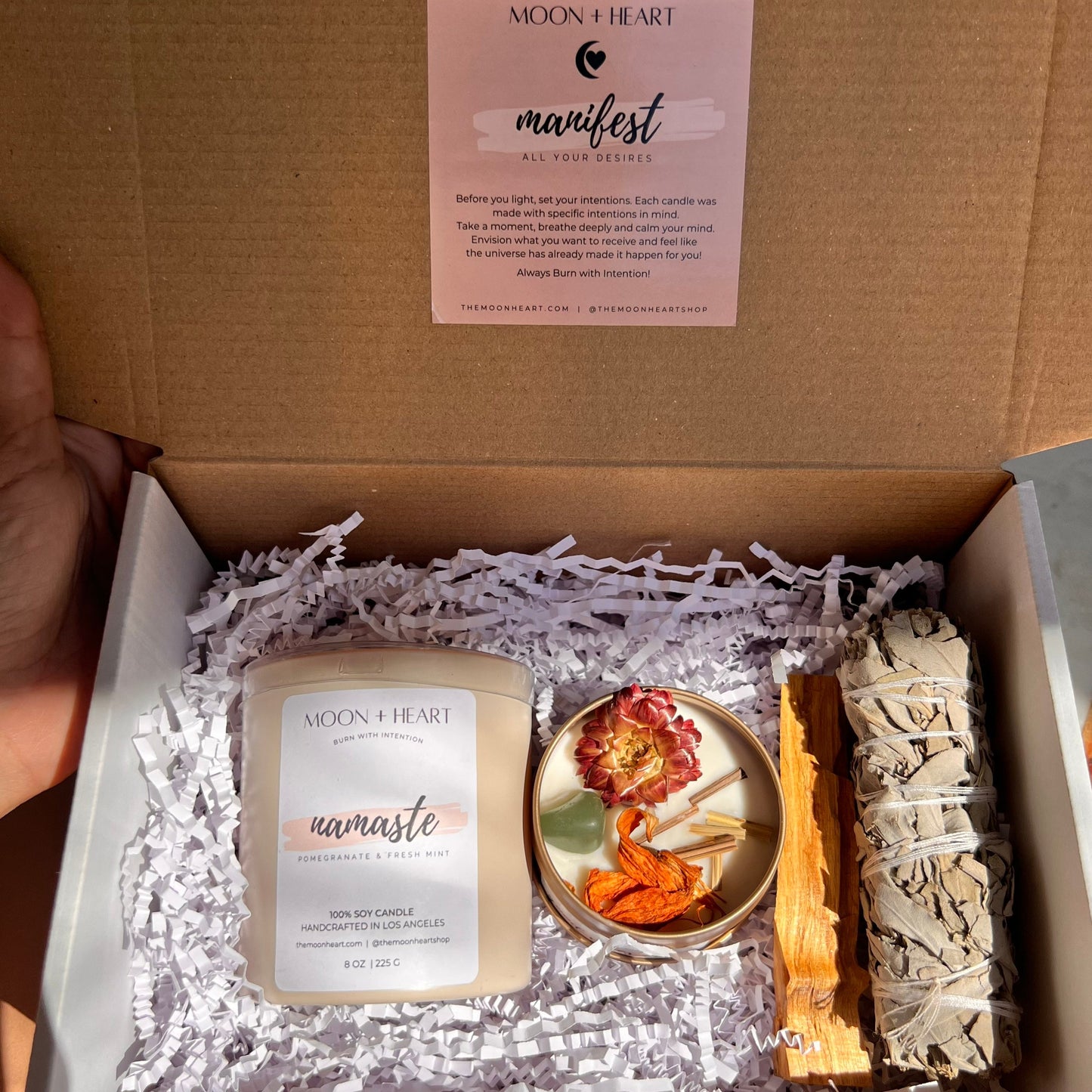 Self Care Box | Crystal Infused candle | Intention Candle | Manifestation Candle | Sage Bundle