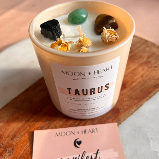 TAURUS Zodiac candle | Crystal Infused candle | Intention Candle | Manifestation Candle