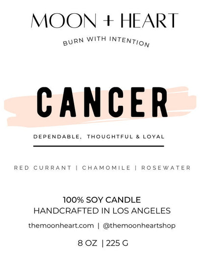Cancer Zodiac candle | Crystal Infused candle | Intention Candle | Manifestation Candle
