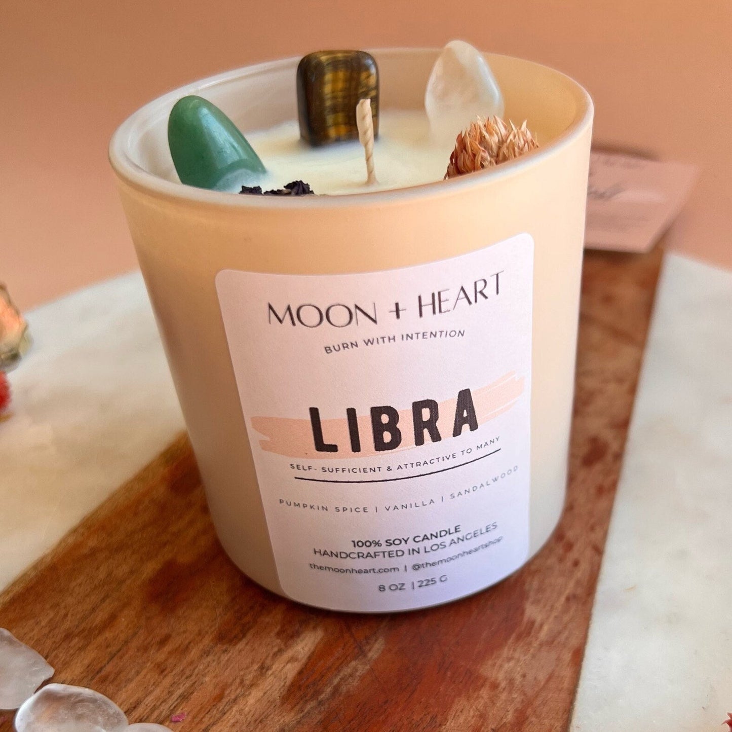 LIBRA zodiac sign Intention Candle w/ Crystal | Dried Flower Candles | Homemade candles | Manifestation Candle