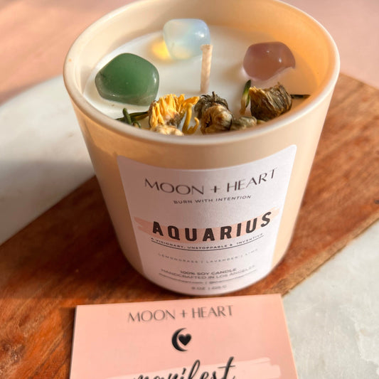 AQUARIUS Candle | Zodiac candle | Crystal Infused candle | Intention Candle | Manifestation Candle