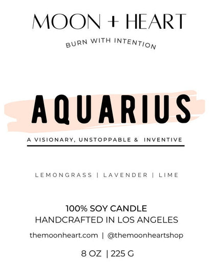 AQUARIUS Candle | Zodiac candle | Crystal Infused candle | Intention Candle | Manifestation Candle