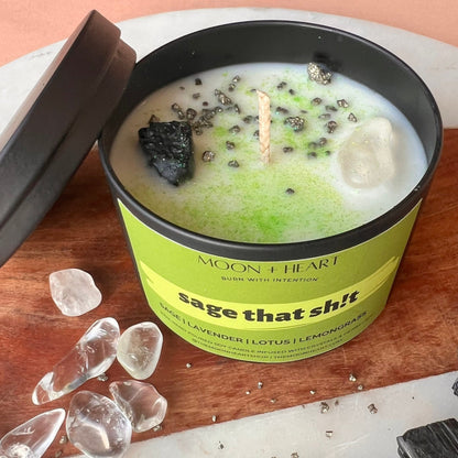 Sage that Shit Intention Candle with crystals | Manifestation Candle | Cool Candles | Crystal Infused Candle