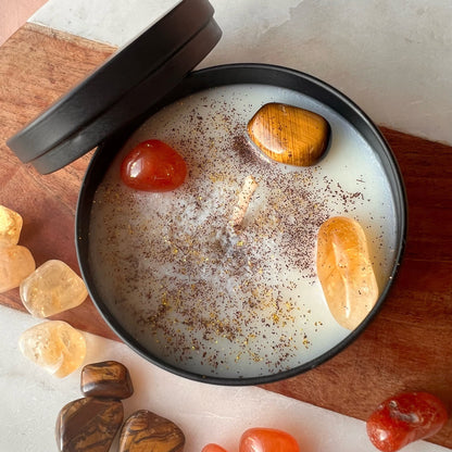 Hello Fall Intention Candle with crystals | Manifestation Candle | Cool Candles | Crystal Infused Candle