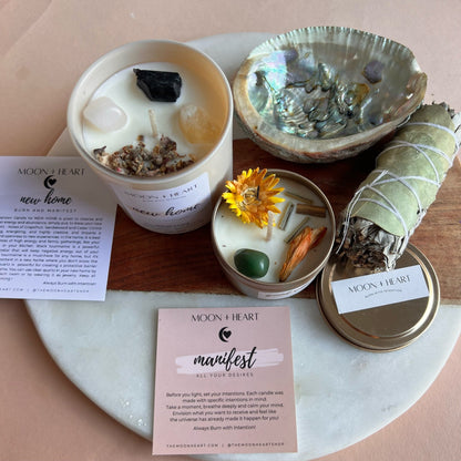 HOUSEWARMING new home gift  box | Self Care Box | Intention candle | Crystal Infused Candle | Manifestation candle
