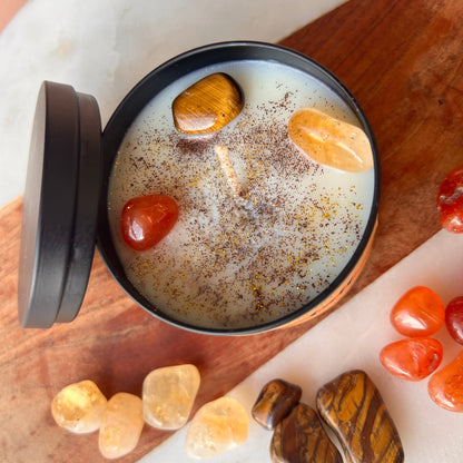 Hello Fall Intention Candle with crystals | Manifestation Candle | Cool Candles | Crystal Infused Candle