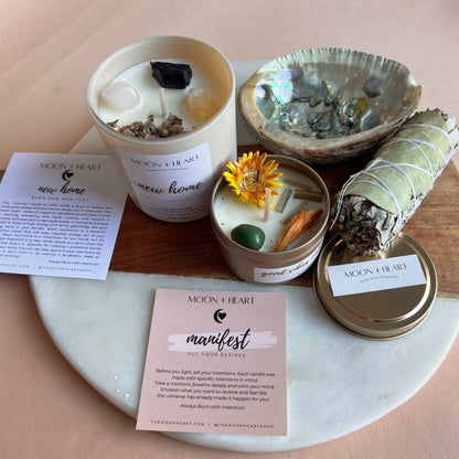 HOUSEWARMING new home gift  box | Self Care Box | Intention candle | Crystal Infused Candle | Manifestation candle