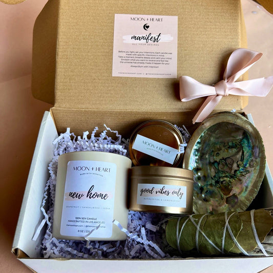 HOUSEWARMING new home gift  box | Self Care Box | Intention candle | Crystal Infused Candle | Manifestation candle