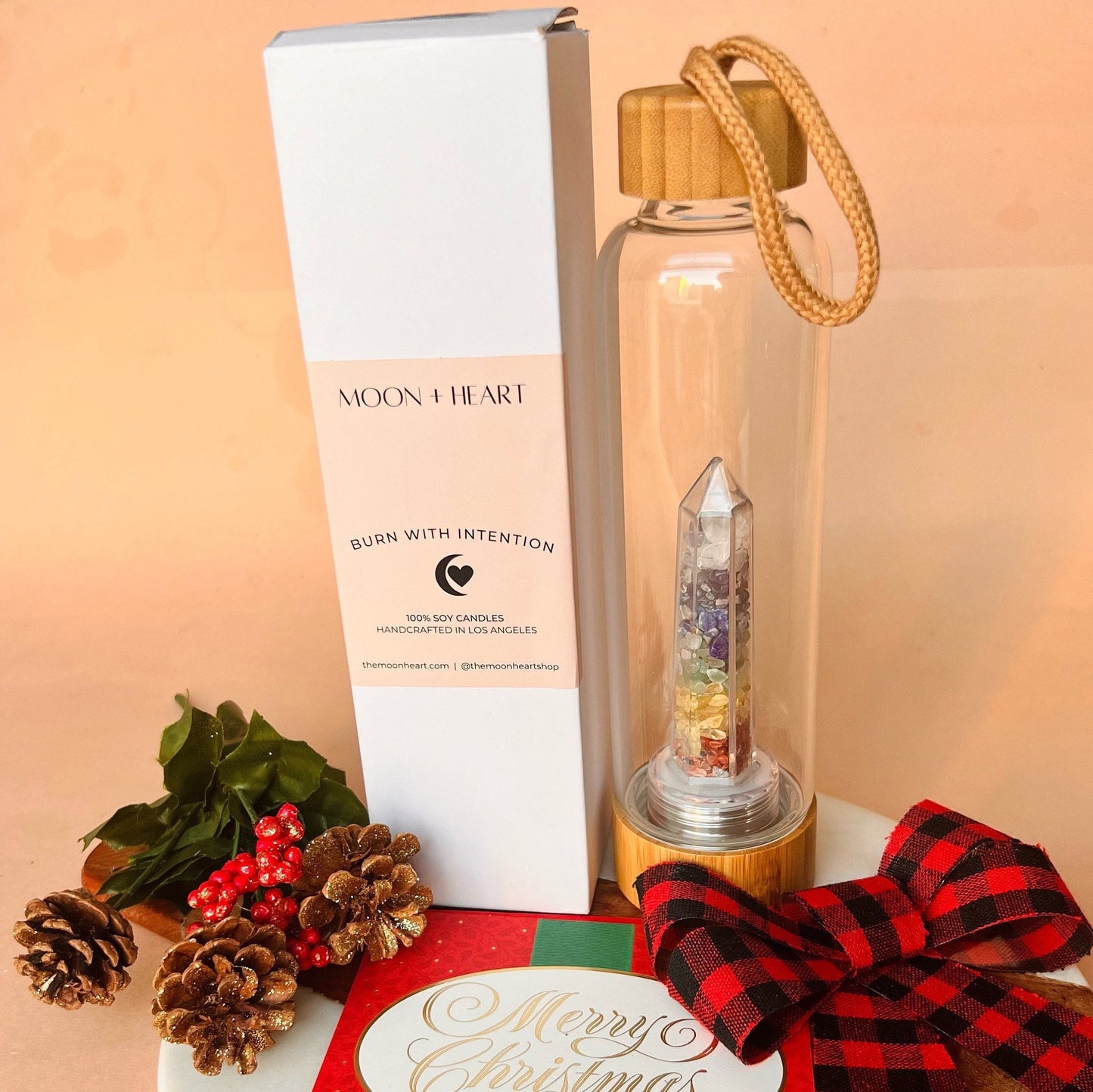 Moonstone Crystal Water Bottle with case | Crystal Infused Water | Moon Water | Glass Water bottle