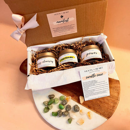 Custom 3 intention candles gift box | Self Care Box | Intention candle | Crystal Infused Candle | Manifestation candle