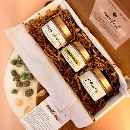 Custom 3 intention candles gift box | Self Care Box | Intention candle | Crystal Infused Candle | Manifestation candle