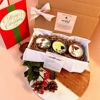 Custom 3 intention candles gift box | Self Care Box | Intention candle | Crystal Infused Candle | Manifestation candle