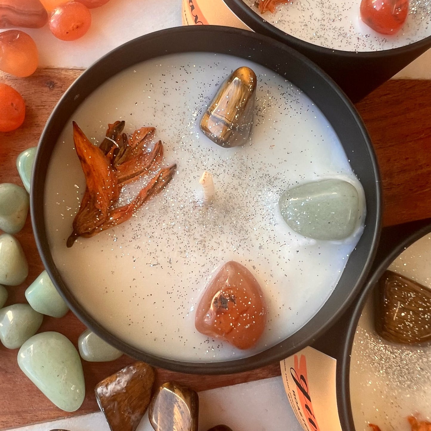 Thanksgiving Give Thanks Intention Candle with crystals | Manifestation Candle | Cool Candles | Crystal Infused Candle