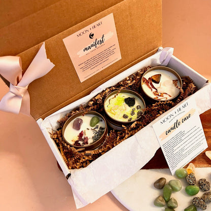 Custom 3 intention candles gift box | Self Care Box | Intention candle | Crystal Infused Candle | Manifestation candle