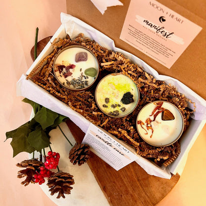 Custom 3 intention candles gift box | Self Care Box | Intention candle | Crystal Infused Candle | Manifestation candle