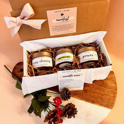 Custom 3 intention candles gift box | Self Care Box | Intention candle | Crystal Infused Candle | Manifestation candle