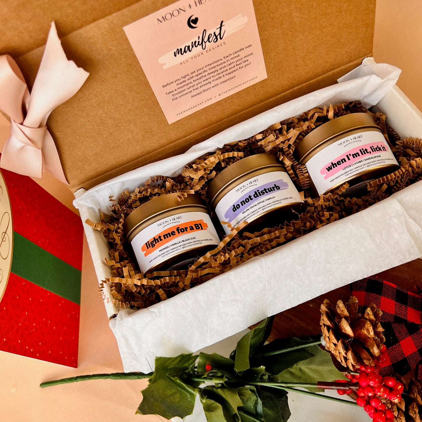 The Naughty candle gift box | Self Care Box | Intention candle | Crystal Infused Candle | Manifestation candle