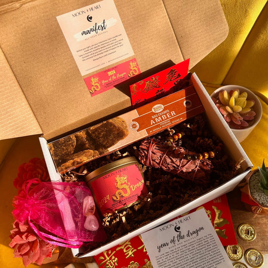 Lunar New Year of the Dragon 2024 gift box | Self Care Box | Intention candle | Crystal Infused Candle | Manifestation gift box