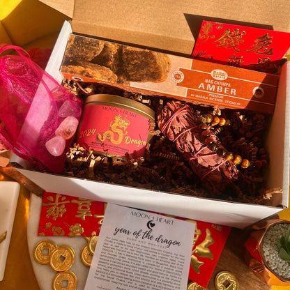 Lunar New Year of the Dragon 2024 gift box | Self Care Box | Intention candle | Crystal Infused Candle | Manifestation gift box
