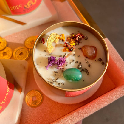 Lunar New Year of the Dragon 2024 gift box | Self Care Box | Intention candle | Crystal Infused Candle | Manifestation gift box